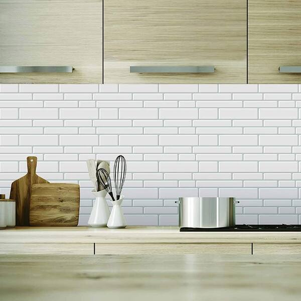 Art3d 12"undefined12" Vinyl Peel and Stick Backsplash Tile White Brick